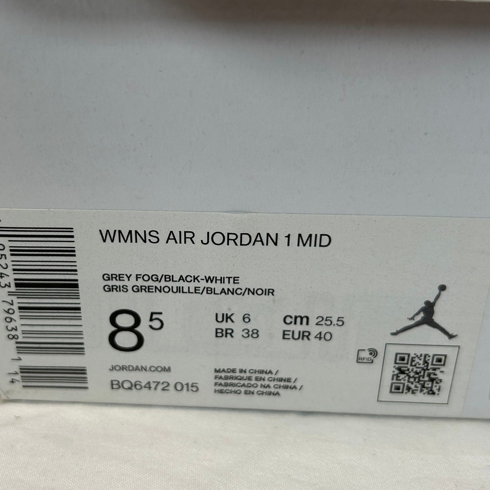 Nike Air Jordan 1 Mid Womens 8.5 Grey Fog Black White BQ6472-015 Sneakers - Picture 3 of 16